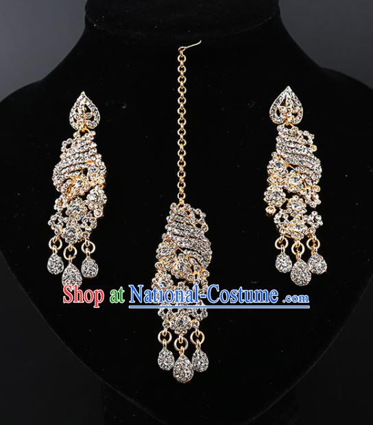 Asian India Traditional Wedding Jewelry Accessories Indian Bollywood Crystal Earrings and Eyebrows Pendant for Women