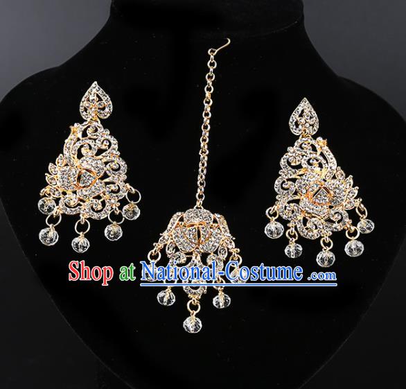 Asian India Traditional Wedding Jewelry Accessories Indian Bollywood Crystal Tassel Earrings and Eyebrows Pendant for Women