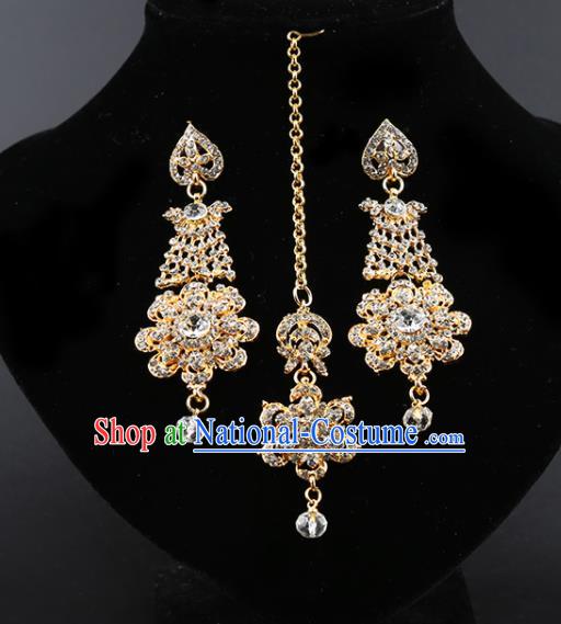 India Traditional Wedding Jewelry Accessories Indian Bollywood Crystal Tassel Earrings and Eyebrows Pendant for Women