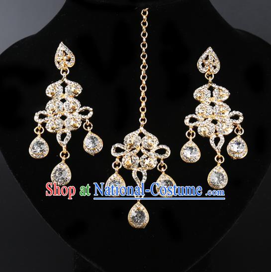 India Traditional Jewelry Accessories Indian Bollywood Princess Crystal Tassel Earrings and Eyebrows Pendant for Women