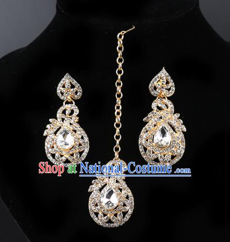 Indian Bollywood Princess Crystal Earrings and Eyebrows Pendant India Traditional Jewelry Accessories for Women