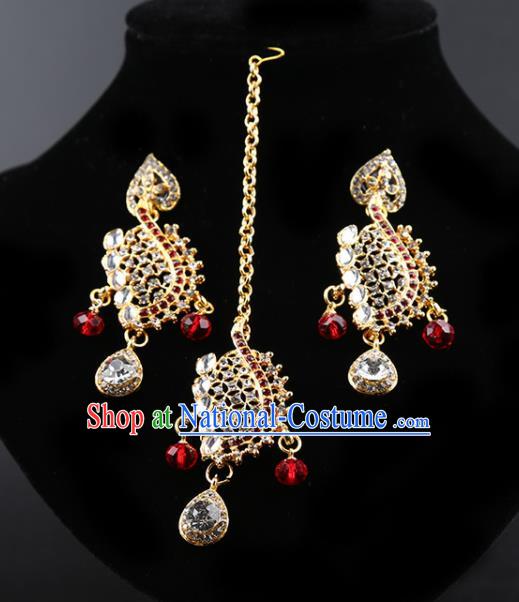 Indian Bollywood Wedding Crystal Earrings and Eyebrows Pendant India Traditional Court Princess Jewelry Accessories for Women