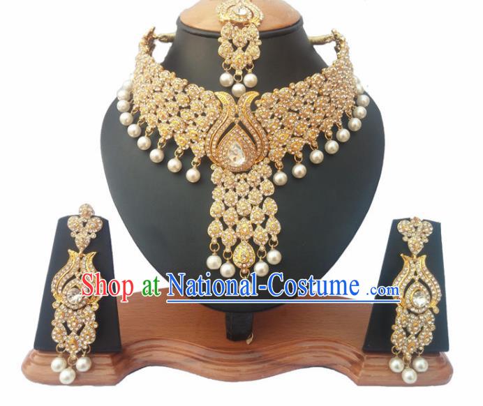 South Asian India Traditional Crystal Jewelry Accessories Indian Bollywood Necklace Earrings and Headwear for Women