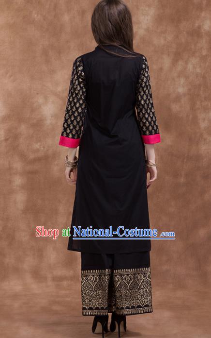 South Asian India Traditional Black Costume Asia Indian National Punjabi Suit for Women