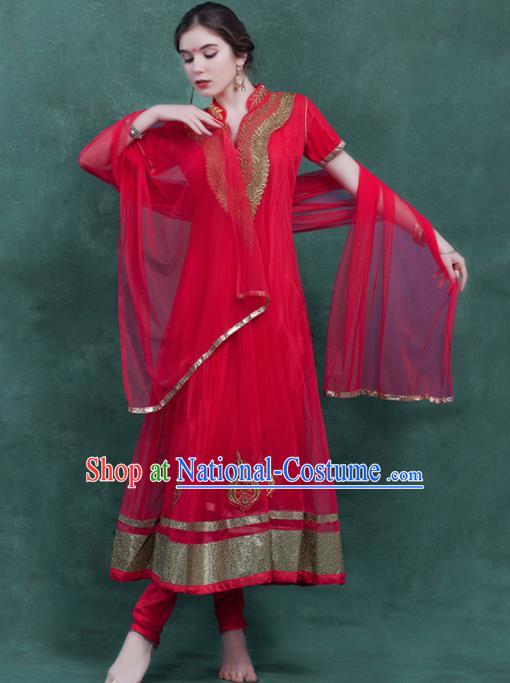 South Asian India Traditional Rosy Veil Dress Costume Asia Indian National Punjabi Suit for Women