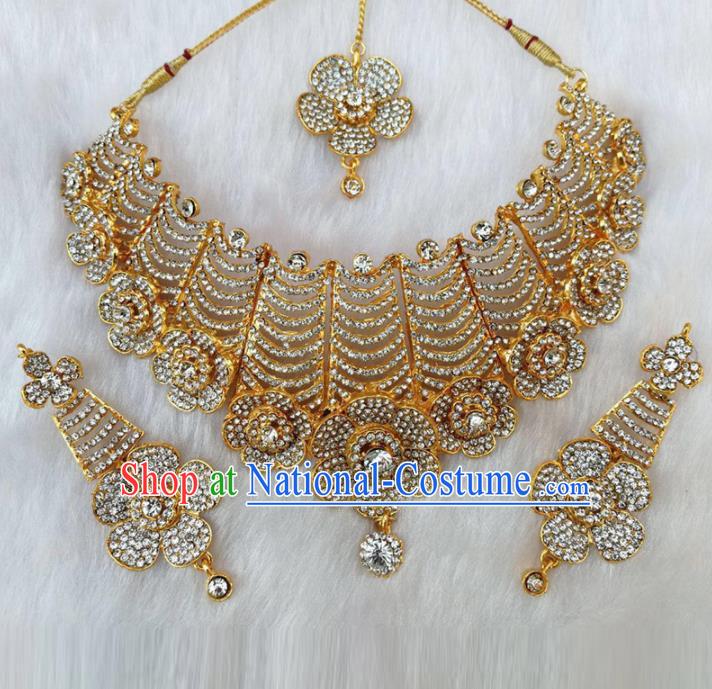 South Asian India Traditional Jewelry Accessories Indian Bollywood Crystal Necklace Earrings Hair Clasp for Women