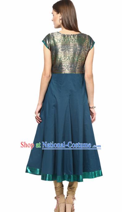 South Asian India Traditional Punjabi Peacock Blue Dress Costume Asia Indian National Costume for Women