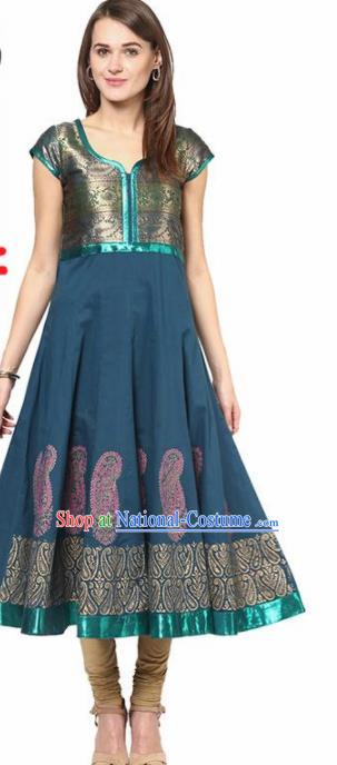 South Asian India Traditional Punjabi Peacock Blue Dress Costume Asia Indian National Costume for Women