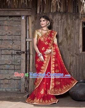 Asian India Traditional Red Sari Dress Indian Court Princess Bollywood Embroidered Costume for Women