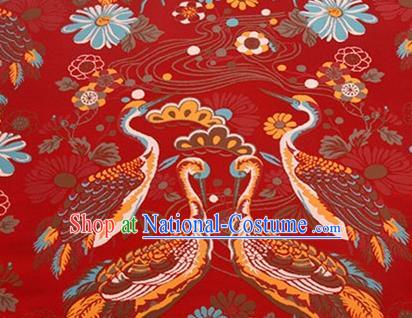 Chinese Traditional Cranes Pattern Design Silk Fabric Red Brocade Tang Suit Fabric Material