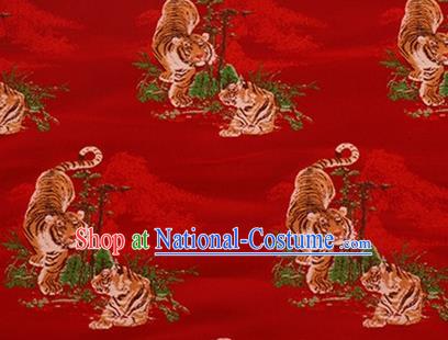 Chinese Traditional Tigers Pattern Design Silk Fabric Red Brocade Tang Suit Fabric Material