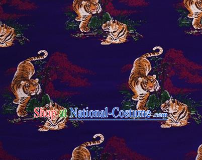 Chinese Traditional Tigers Pattern Design Silk Fabric Royalblue Brocade Tang Suit Fabric Material