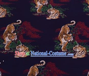 Chinese Traditional Tigers Pattern Design Silk Fabric Navy Brocade Tang Suit Fabric Material