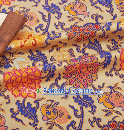 Chinese Traditional Lotus Pattern Design Silk Fabric Yellow Brocade Tang Suit Fabric Material