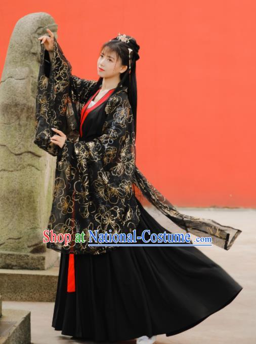 Ancient Chinese Ming Dynasty Palace Princess Historical Costume Traditional Court Black Hanfu Dress for Women