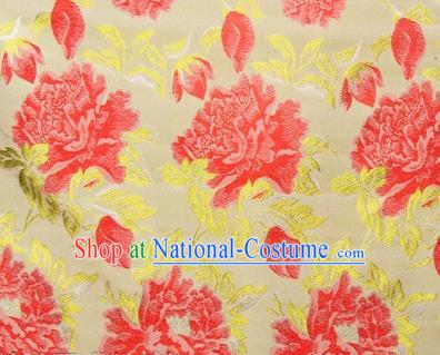 Chinese Traditional Red Peony Pattern Design Brocade Wedding Hanfu Silk Fabric Tang Suit Fabric Material