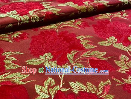 Chinese Traditional Peony Pattern Design Red Brocade Wedding Hanfu Silk Fabric Tang Suit Fabric Material