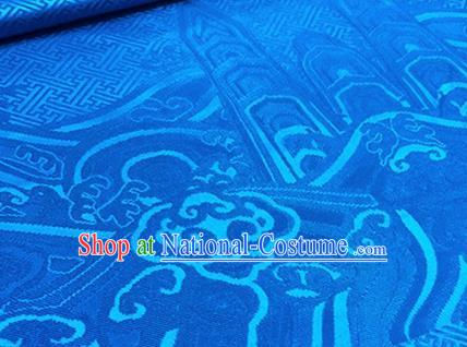 Chinese Traditional Pattern Design Blue Brocade Hanfu Silk Fabric Tang Suit Fabric Material