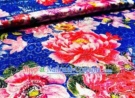 Chinese Traditional Red Peony Pattern Design Brocade Hanfu Silk Fabric Tang Suit Fabric Material