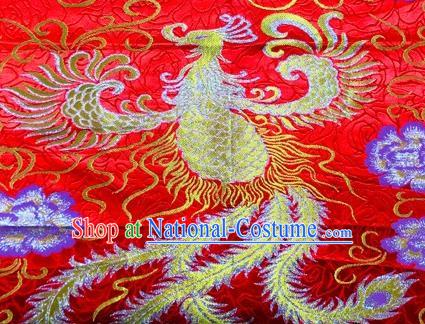 Chinese Traditional Phoenix Totem Pattern Design Red Brocade Hanfu Silk Fabric Tang Suit Fabric Material