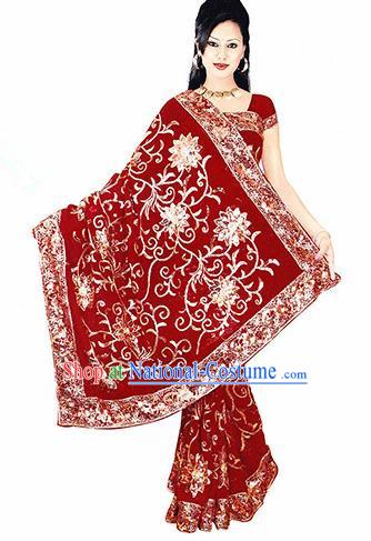 Indian Traditional Purplish Red Sari Dress Asian India Bollywood Royal Princess Embroidered Costume for Women