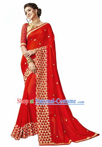 Indian Traditional Red Sari Dress Asian India Bollywood Royal Princess Embroidered Costume for Women