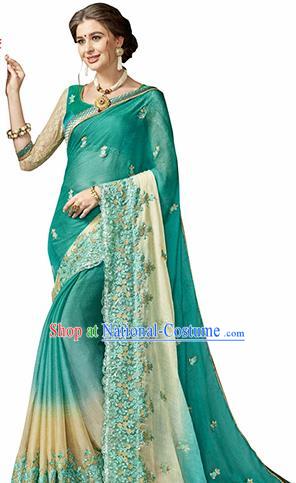 Indian Traditional Green Sari Dress Asian India Bollywood Royal Princess Embroidered Costume for Women