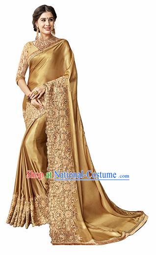 Indian Traditional Bronze Sari Dress Asian India Bollywood Royal Princess Embroidered Costume for Women