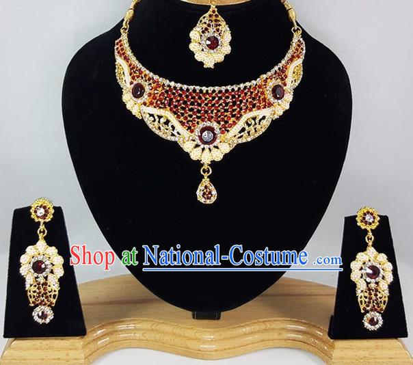 Indian Traditional Bollywood Necklace Earrings and Eyebrows Pendant India Court Princess Jewelry Accessories for Women