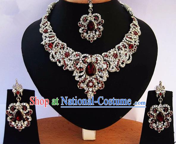 Indian Traditional Bollywood Tassel Necklace Earrings and Eyebrows Pendant India Princess Jewelry Accessories for Women