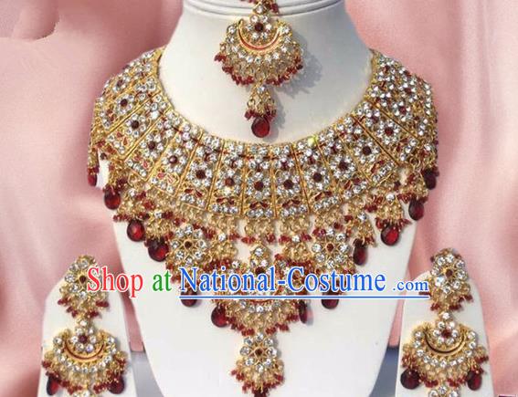 Indian Traditional Bollywood Golden Necklace Earrings and Eyebrows Pendant India Princess Jewelry Accessories for Women