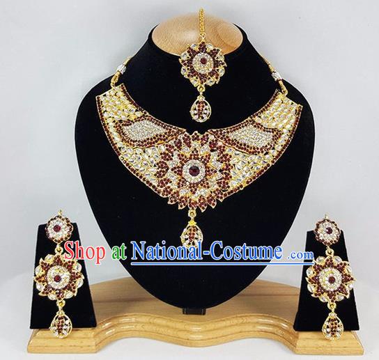 Traditional Indian Bollywood Necklace Earrings and Eyebrows Pendant India Princess Jewelry Accessories for Women