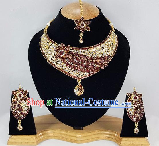 Indian Traditional Bollywood Necklace Earrings and Eyebrows Pendant India Princess Jewelry Accessories for Women