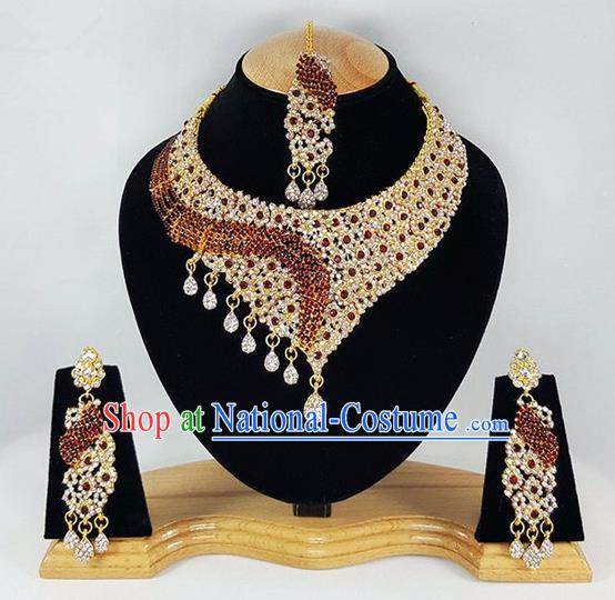 Traditional Indian Bollywood Crystal Tassel Necklace Earrings and Eyebrows Pendant India Princess Jewelry Accessories for Women