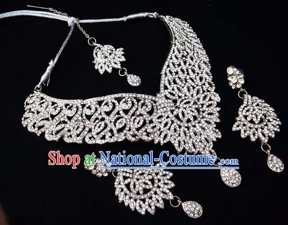 Traditional Indian Bollywood Necklace Earrings and Eyebrows Pendant India Princess Jewelry Accessories for Women