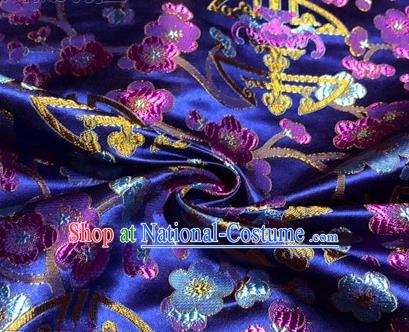 Chinese Traditional Plum Blossom Pattern Design Royalblue Brocade Hanfu Silk Fabric Tang Suit Fabric Material