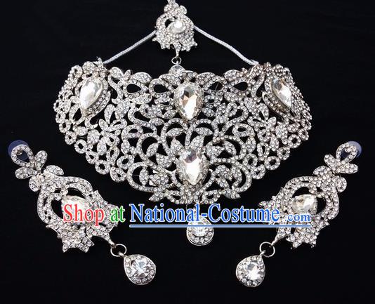 Traditional Indian Bollywood Necklace Earrings and Eyebrows Pendant India Princess Jewelry Accessories for Women