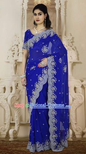 Indian Traditional Bollywood Royalblue Sari Dress Asian India Royal Princess Embroidered Costume for Women