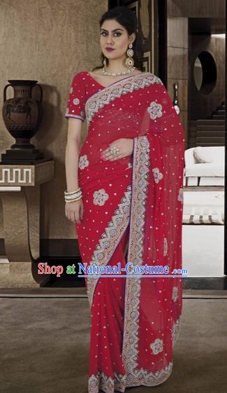 Indian Traditional Bollywood Wine Red Veil Sari Dress Asian India Royal Princess Embroidered Costume for Women