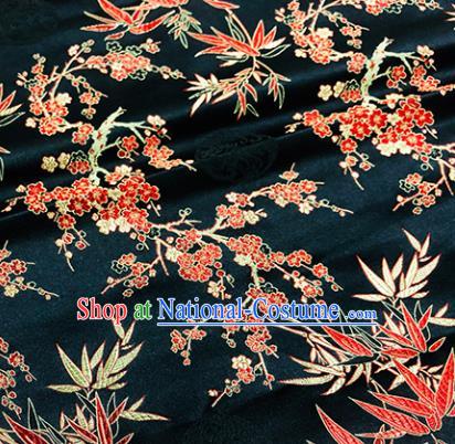 Chinese Traditional Bamboo Plum Blossom Pattern Design Black Brocade Silk Fabric Tang Suit Fabric Material