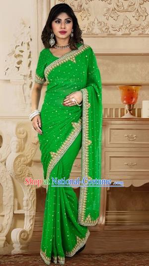 Indian Traditional Bollywood Court Green Sari Dress Asian India Royal Princess Costume for Women