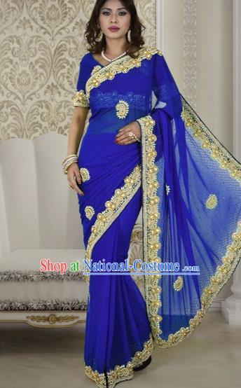 Indian Traditional Bollywood Court Royalblue Sari Dress Asian India Royal Princess Costume for Women