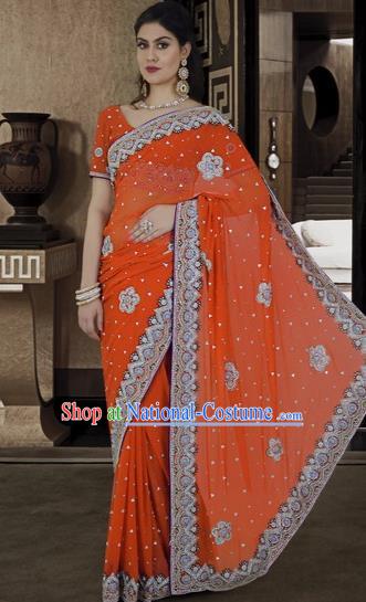 Indian Traditional Bollywood Court Orange Sari Dress Asian India Royal Princess Costume for Women