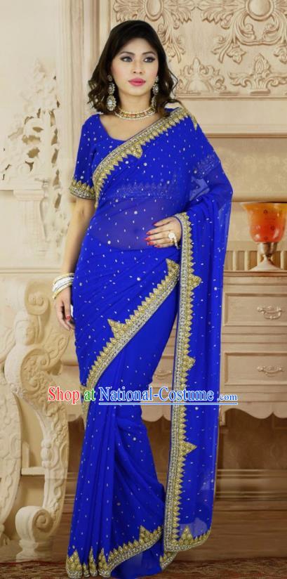 Indian Traditional Court Royalblue Sari Dress Asian India Bollywood Royal Princess Costume for Women