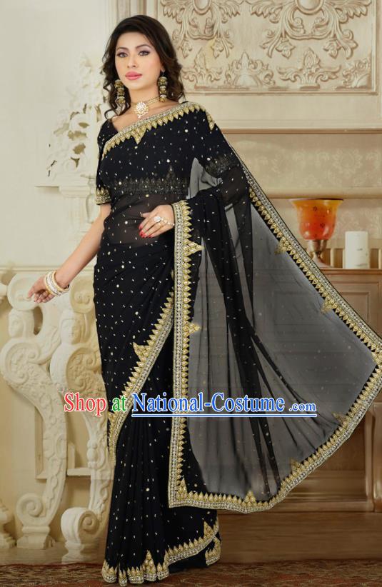 Indian Traditional Court Black Sari Dress Asian India Bollywood Royal Princess Costume for Women