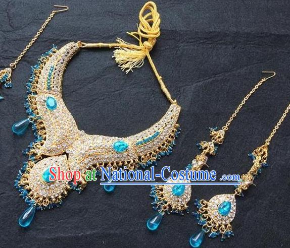 Traditional Indian Bollywood Jewelry Accessories India Princess Crystal Necklace Earrings and Eyebrows Pendant for Women