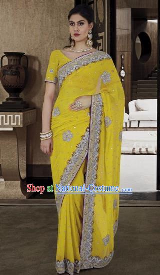 Indian Traditional Bollywood Court Yellow Sari Dress Asian India Royal Princess Costume for Women