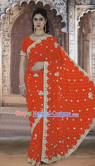 Indian Traditional Bollywood Court Orange Sari Dress Asian India Royal Princess Costume for Women