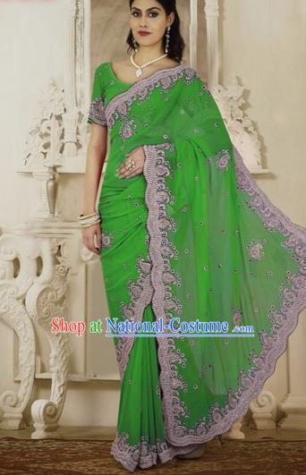 Indian Traditional Bollywood Court Green Sari Dress Asian India Royal Princess Costume for Women