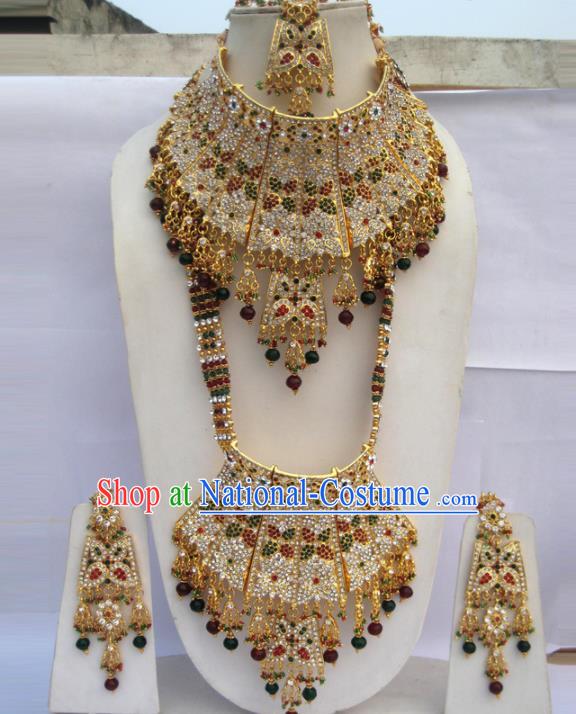 Traditional Indian Jewelry Accessories Bollywood Court Princess Necklace Earrings and Hair Clasp for Women